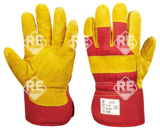 Bőrkesztyű, téli, sárga marhahasíték /piros vászon, polár_10