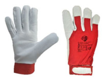 Safety First Juhbőr kesztyű, piros kézhát, elasztikus és tépőzáras mandzsetta